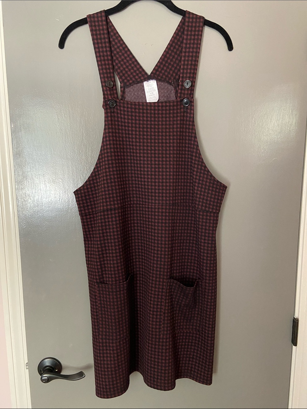 Women’s Rachel Plaid Pinafore Dress in Burgundy and Black, Size XL